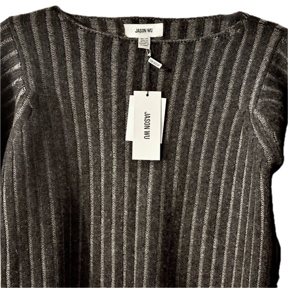 Jason Wu Ribbed Pattern Knit Cashmere Sweater Black Gray Boat Neck Womens S New - Picture 3 of 8